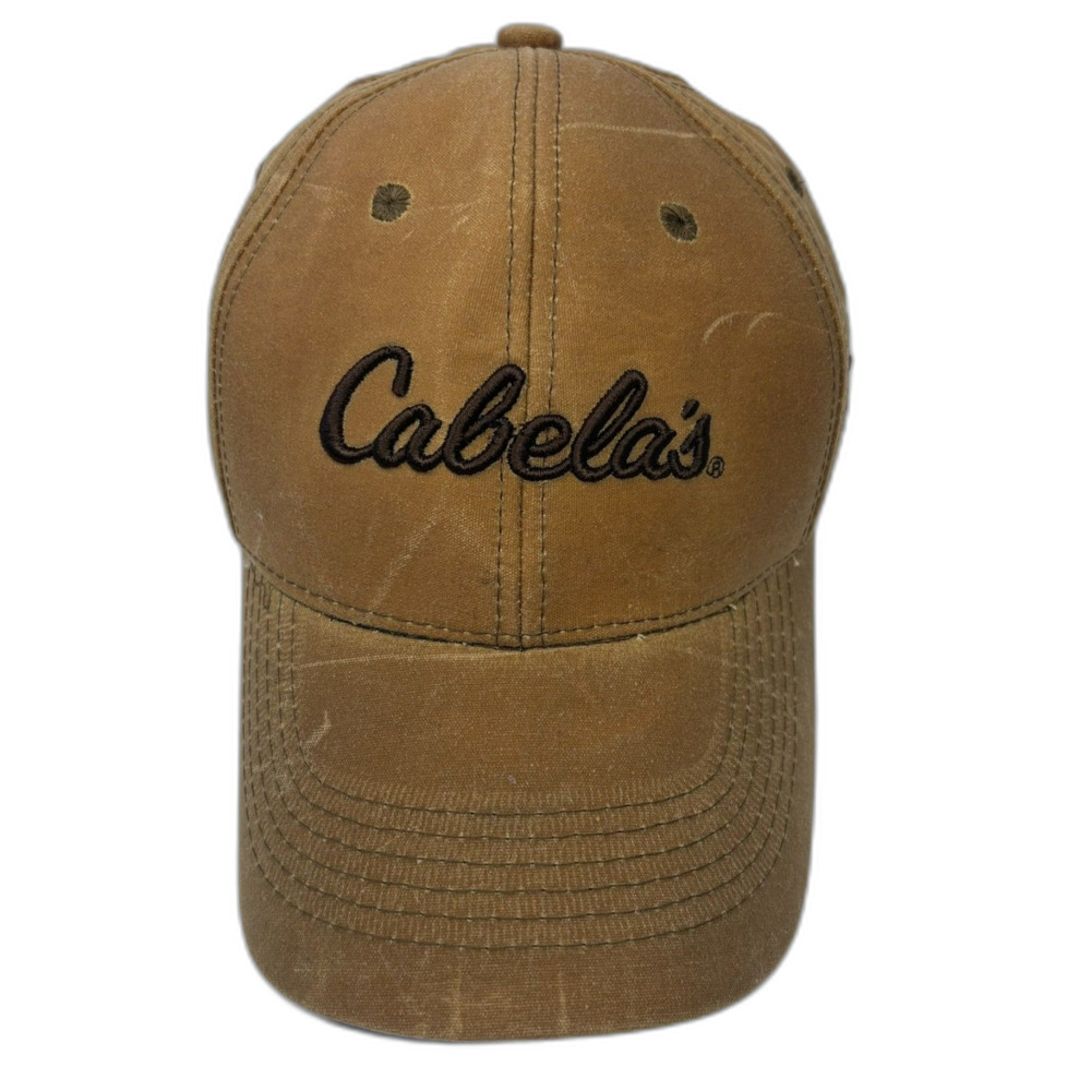 Cabela's Earth Tone Brown Script Logo Canvas Adjustable Strapback Hat Cap
